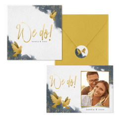 Hochzeitskartenset goldene Tauben auf Aquarell