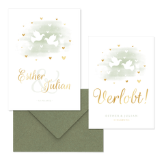 Hochzeitskartenset weiße Tauben auf mintgrünem Aquarell