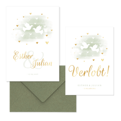 Hochzeitskartenset weiße Tauben auf mintgrünem Aquarell