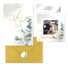 Hochzeitskarten Pastellgrün botanisch mit Eukalyptus