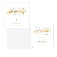 Hochzeitskartenset goldene Typografie auf Pinselstrich