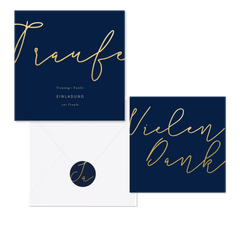 Hochzeitskartenset einfache Goldschrift auf Dunkelblau
