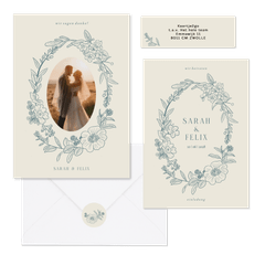 Hochzeitskartenset klassischer Blumenkranz in Blau