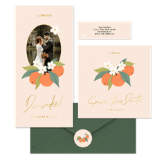 Hochzeitskartenset Orangen mit Orangenblüten 