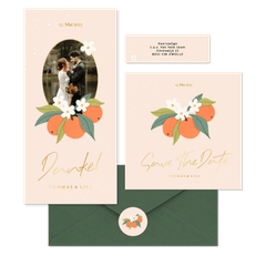 Hochzeitskartenset Orangen mit Orangenblüten 
