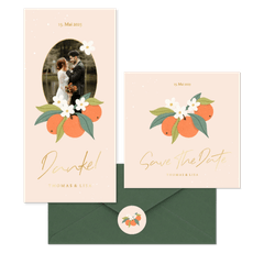 Hochzeitskartenset Orangen mit Orangenblüten 