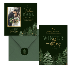 Hochzeitskarten Winterset Tannenbäume in Aquarell auf Dunkelgrün