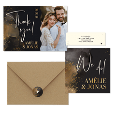 Hochzeit - Grau Aquarell mit Goldklecksen