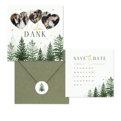 Winterhochzeit Kartenset Tannenbäume in Aquarell auf Hellgrün