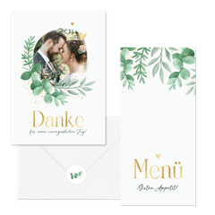 Hochzeitskartenset Blattgrün & Gold