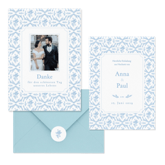 Hochzeitskartenset Hellblau englische Rosen klassisch