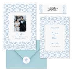 Hochzeitskartenset Hellblau englische Rosen klassisch