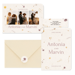 Hochzeitskartenset Schöpfpapier mit gepressten Blumen