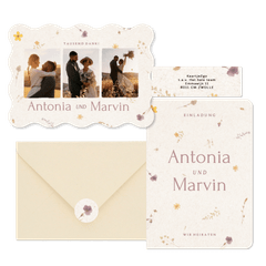 Hochzeitskartenset Schöpfpapier mit gepressten Blumen