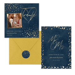 Hochzeitskartenset Dunkelblau mit Goldschnipseln