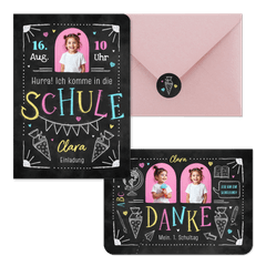 Einschulung Kreidetafel Doodle Maedchen