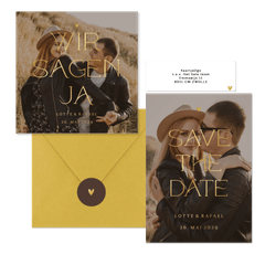 Fotokartenset zur Hochzeit mit elegantem goldenem Schriftzug