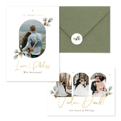 Hochzeitskartenset schlicht Winter Tannenzweige und Zapfen