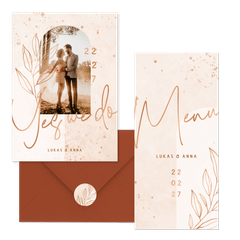 Hochzeitskartenset filigraner Zweig auf Rosé