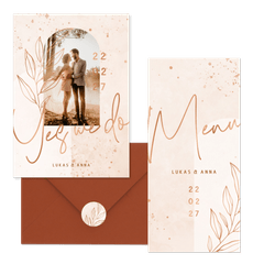 Hochzeitskartenset filigraner Zweig auf Rosé