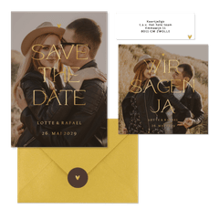 Fotokartenset zur Hochzeit mit elegantem goldenem Schriftzug