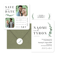 Hochzeitskarten schlicht und elegant mit Eukalyptuszweig