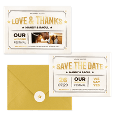 Vintage Hochzeitskartenset Ticket-Look