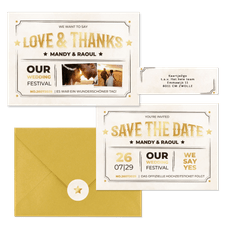 Vintage Hochzeitskartenset Ticket-Look