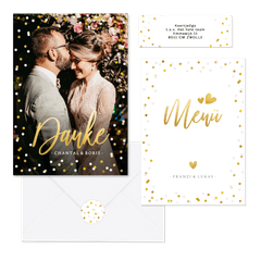 Hochzeitskartenset Goldkonfetti & Lettering