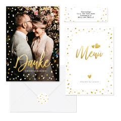 Hochzeitskartenset Goldkonfetti & Lettering