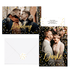 Hochzeitskartenset Goldkonfetti & Lettering