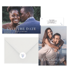 Hochzeitskartenset Fotokarten mit holografischer Typografie