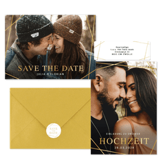 Hochzeitskartenset goldene grafische Linien