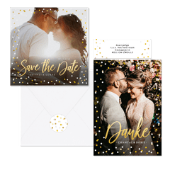 Hochzeitskartenset Goldkonfetti & Lettering