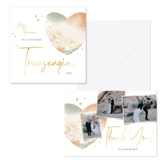 Hochzeitskartenset Aquarellherz in Pastell