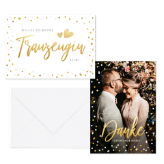 Hochzeitskartenset Goldkonfetti & Lettering