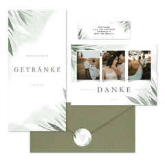 Hochzeitskartenset Zierliche Blätter Mintgrün