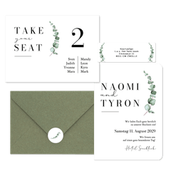 Hochzeitskarten schlicht und elegant mit Eukalyptuszweig