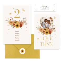 Hochzeitskartenset Blumen & Gräser mit Goldschrift
