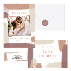 Hochzeitskartenset Kupfer Pinselstriche 