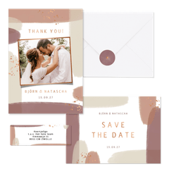 Hochzeitskartenset Kupfer Pinselstriche 