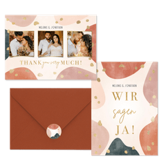 Hochzeitskartenset organische Formen mit Goldklecksen