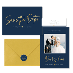 Hochzeitskartenset klassisch in Dunkelblau