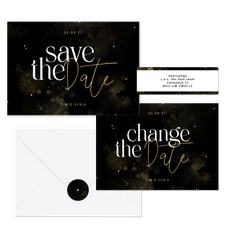 Hochzeitskartenset Typografie schwarz-gold