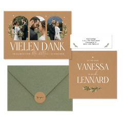 Hochzeitskartenset schlicht Zweig auf Kraftpapier 