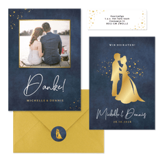 Hochzeitskartenset Goldener Scherenschnitt auf Dunkelblau