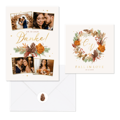 Hochzeitskartenset Blätterkranz Herbststimmung