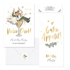 Hochzeitskartenset mit Brautpaar in Sektglas