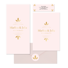 Hochzeitskartenset schlichtes Rosa mit Goldornamente