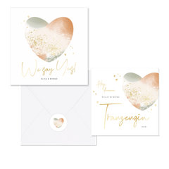 Hochzeitskartenset Aquarellherz in Pastell